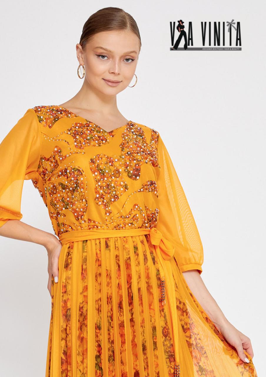 Golden Marigold Floral Midi Dress